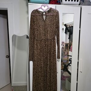 Dressed in LALA Sheer Leopard Long Sleeve Dress